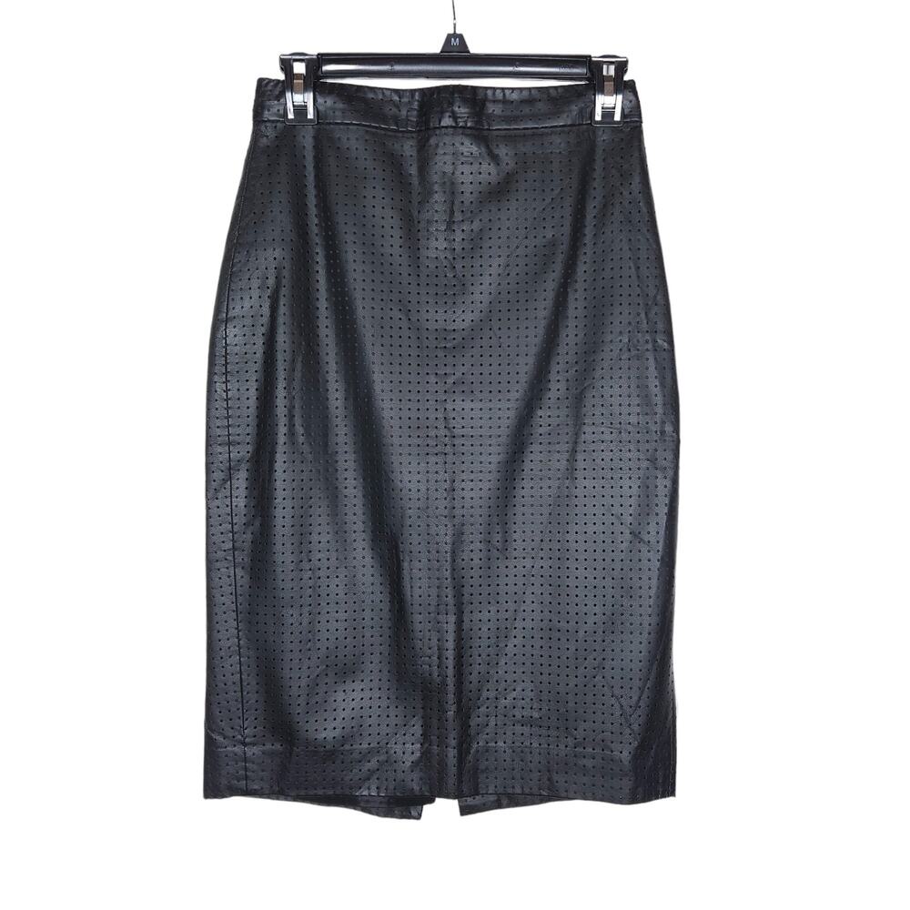 Banana Republic Womens Pencil Skirt 2 Black Perforated Vegan Faux Leather Moto